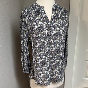 Caslon Nordstrom flowy high low blouse blue red and cream pattern small
